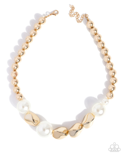Paparazzi Night of Nights Pearl Gold Necklace