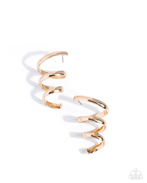 COMING SOON Paparazzi 
Tornado Warning - Gold Earrings