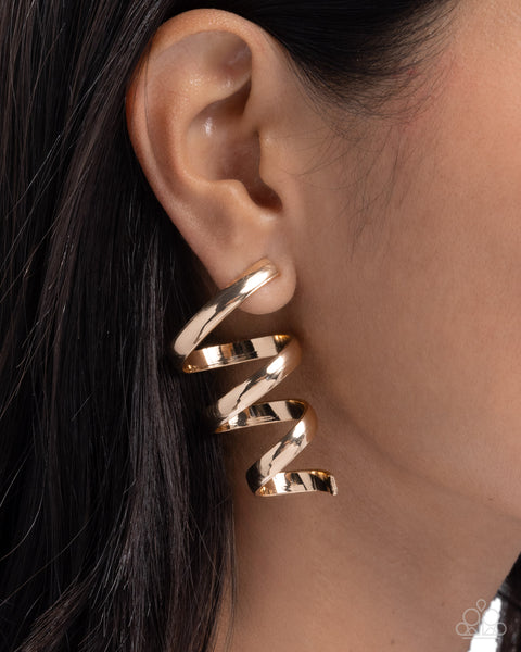 COMING SOON Paparazzi 
Tornado Warning - Gold Earrings