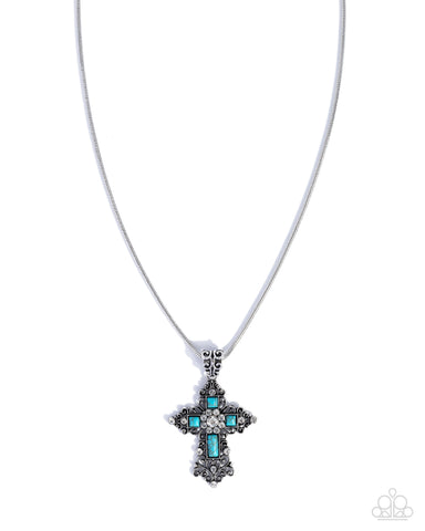 COMING SOON Paparazzi 
Celestial Color - Blue Cross Necklace