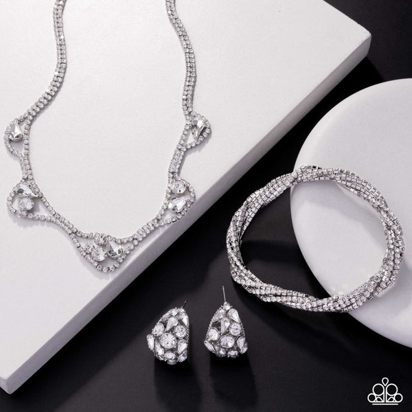 Paparazzi Noble Nuptials (Necklace, Earrings, Bracelet) White Set