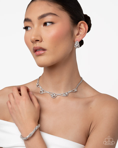 Paparazzi Noble Nuptials (Necklace, Earrings, Bracelet) White Set