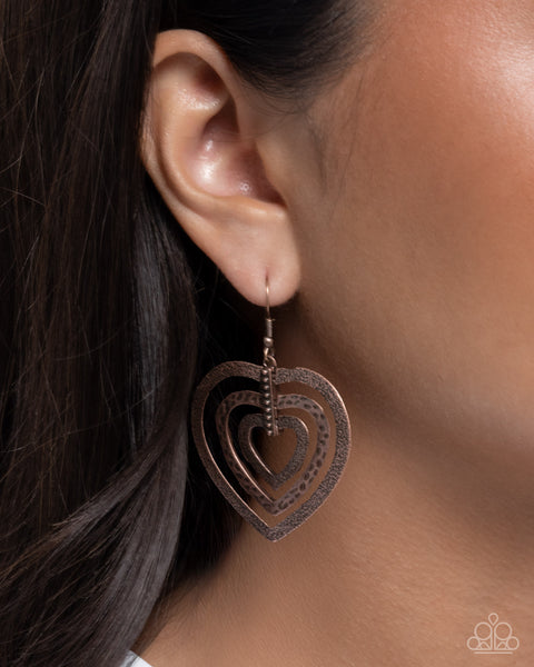 Paparazzi Loving Labor - Copper Heart Earrings