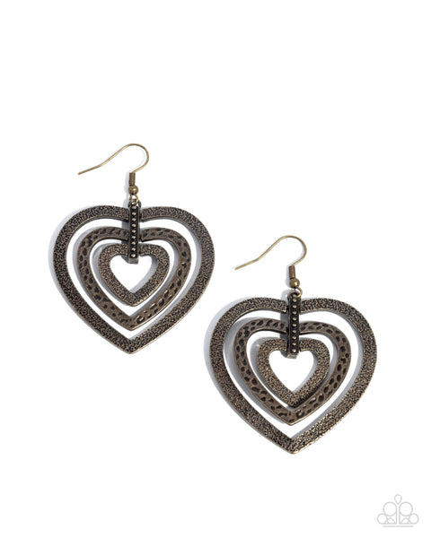 Paparazzi Loving Labor Heart Brass Earrings