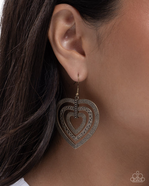 Paparazzi Loving Labor Heart Brass Earrings