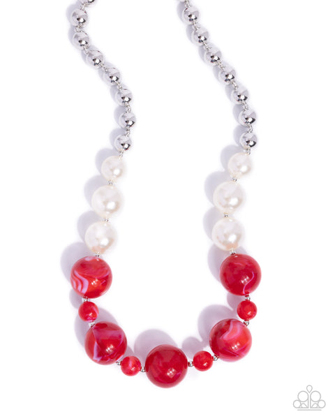 Paparazzi Serendipitous Statement - Red Pearl Necklace