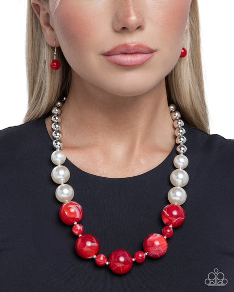 Paparazzi Serendipitous Statement - Red Pearl Necklace