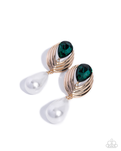 Paparazzi Elegantly Enraptured Pearl - Green Earrings