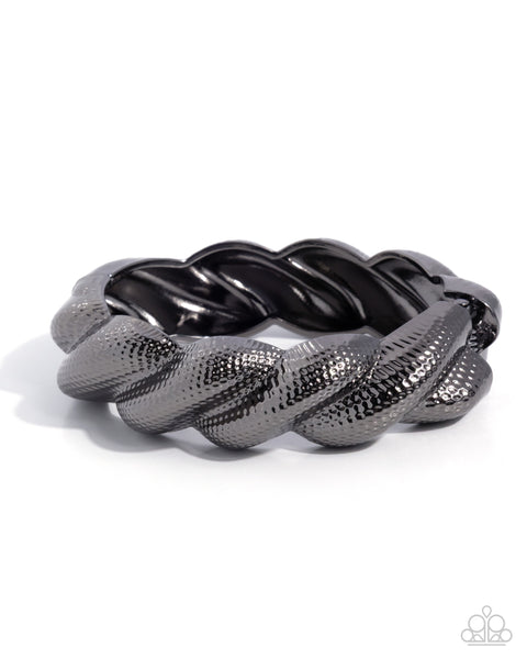 Paparazzi Brazen Braid Hinged Black Bracelet