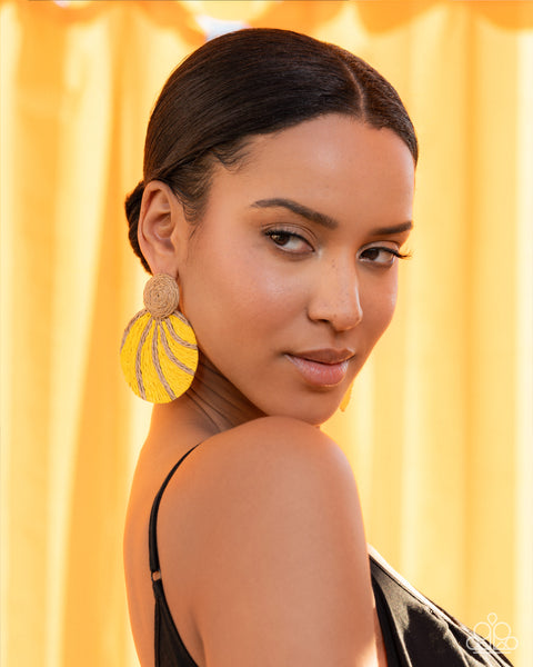 Paparazzi Woven Waltz - Yellow Earrings