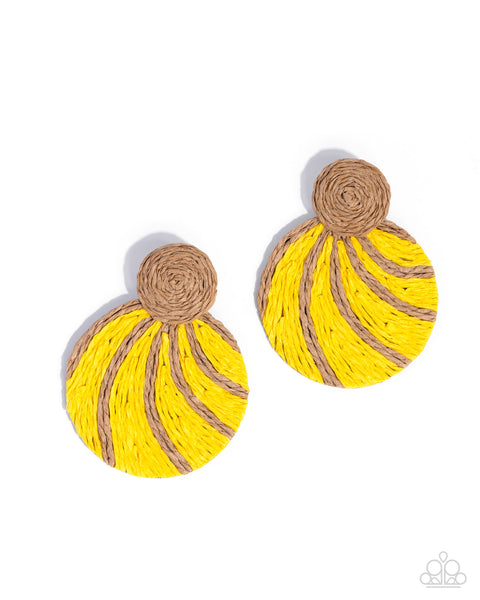Paparazzi Woven Waltz - Yellow Earrings