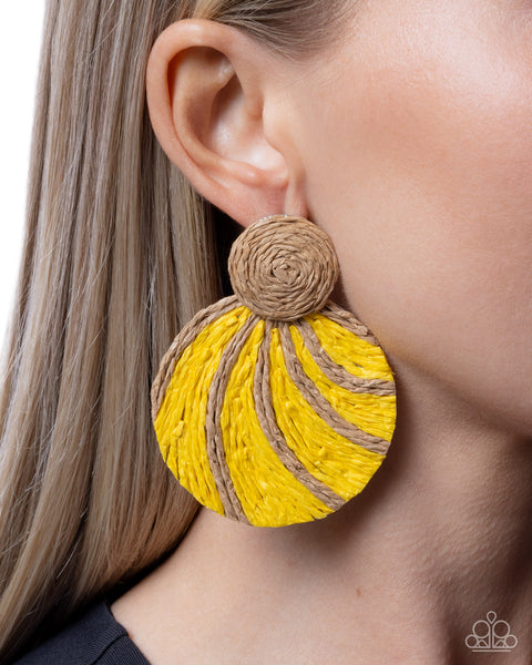 Paparazzi Woven Waltz - Yellow Earrings