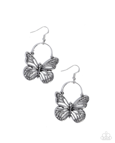 COMING SOON Paparazzi 
Aerial Arrival Butterfly Silver Earrings