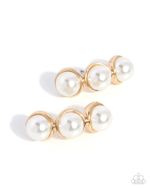 COMING SOON Paparazzi Classy Cinderella Pearl- Gold Earrings