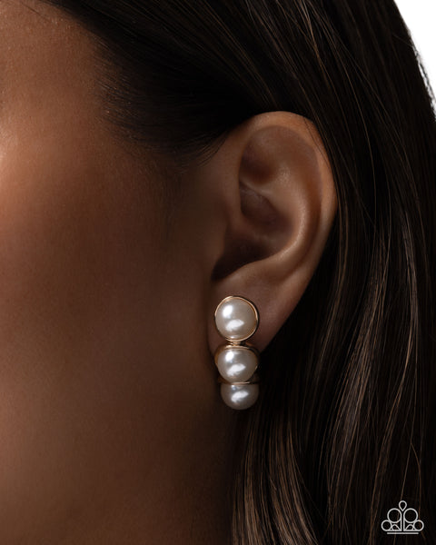 COMING SOON Paparazzi Classy Cinderella Pearl- Gold Earrings