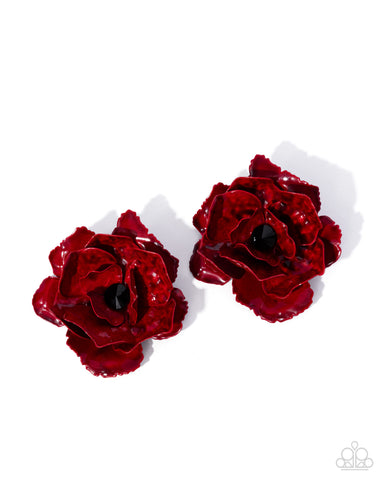 Paparazzi Baffling Blooms - Red Earrings