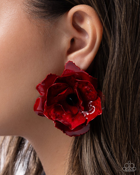 Paparazzi Baffling Blooms - Red Earrings