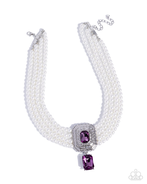 COMING SOON Paparazzi 
Palatial Poise Pearl Necklace  & Glamorously Glitzy Ring Purple Set