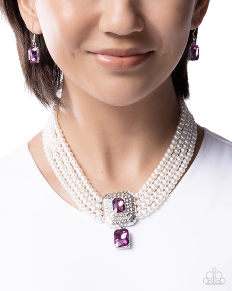 COMING SOON Paparazzi 
Palatial Poise Pearl Necklace  & Glamorously Glitzy Ring Purple Set