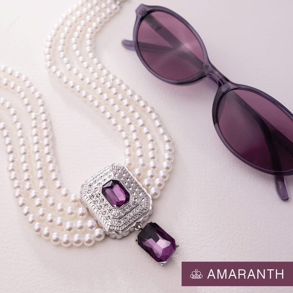 COMING SOON Paparazzi 
Palatial Poise Pearl Necklace  & Glamorously Glitzy Ring Purple Set