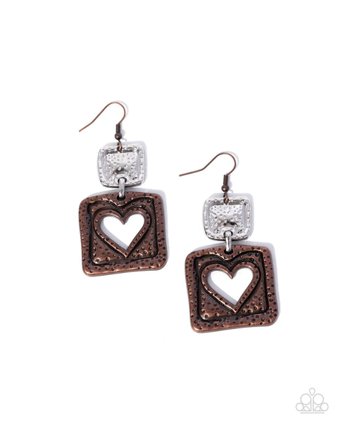 Paparazzi Rustic Reality Heart Copper Earrings