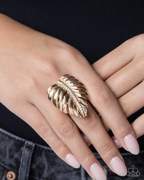 Paparazzi Lavish Leaf Earrings & Palm Lagoon Ring Gold
