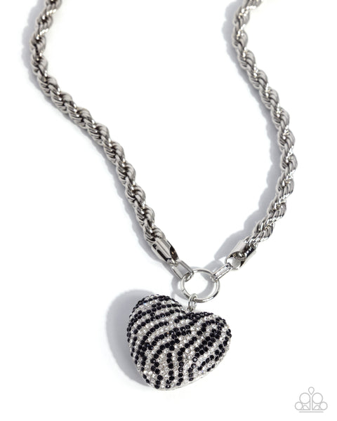Paparazzi Striped Selfie Necklace & Striped Sentiment Bracelet - Black Set