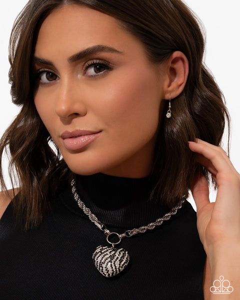 Paparazzi Striped Selfie Necklace & Striped Sentiment Bracelet - Black Set