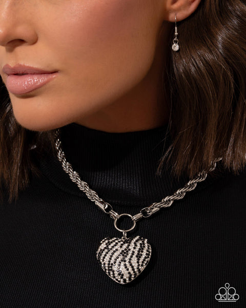 Paparazzi Striped Selfie Necklace & Striped Sentiment Bracelet - Black Set
