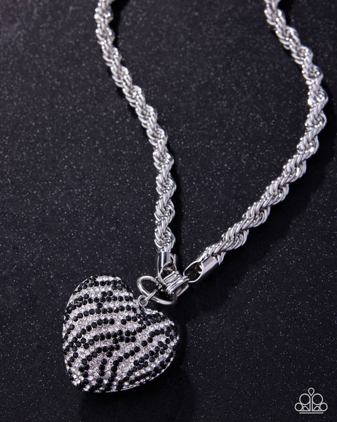 Paparazzi Striped Selfie Necklace & Striped Sentiment Bracelet - Black Set