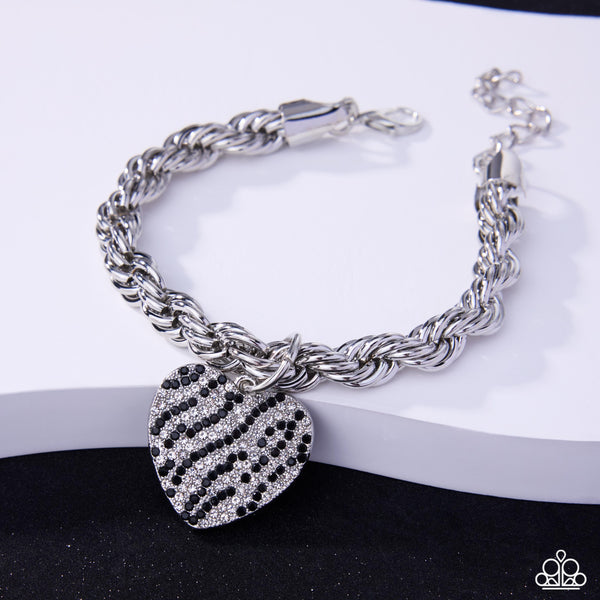 Paparazzi Striped Selfie Necklace & Striped Sentiment Bracelet - Black Set
