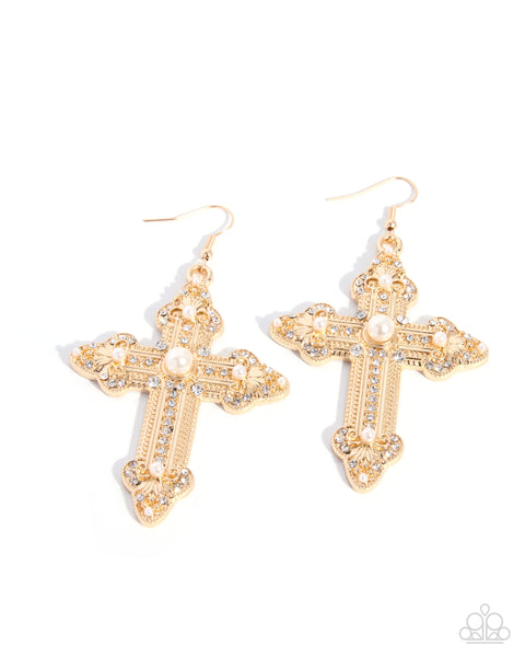 Paparazzi Celestial Certainty Cross Gold Earrings