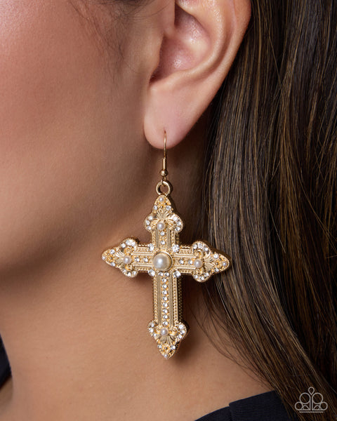 Paparazzi Celestial Certainty Cross Gold Earrings