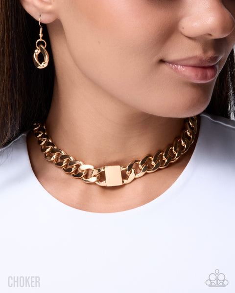 COMING SOON Paparazzi Rebellious Reaction - Gold Choker Necklace