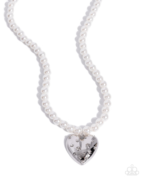Paparazzi Charming Cadence Pearl Heart White Necklace
