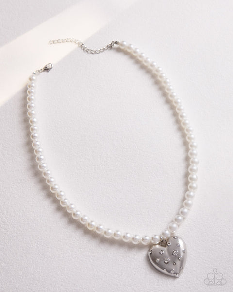 Paparazzi Charming Cadence Pearl Heart White Necklace