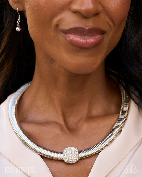 PAPARAZZI Downtown Demand Necklace & Downtown Drive Bracelet White Set
