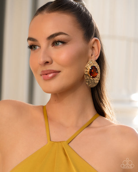 COMING SOON Paparazzi Ornately Oversized - Brown Earring
