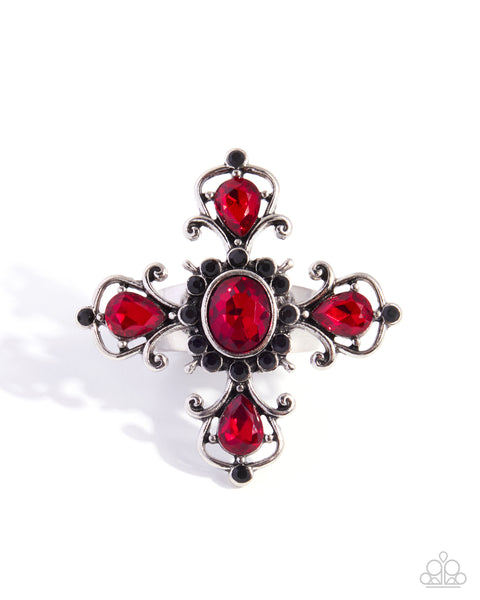 Paparazzi Curly Cross - Red Ring