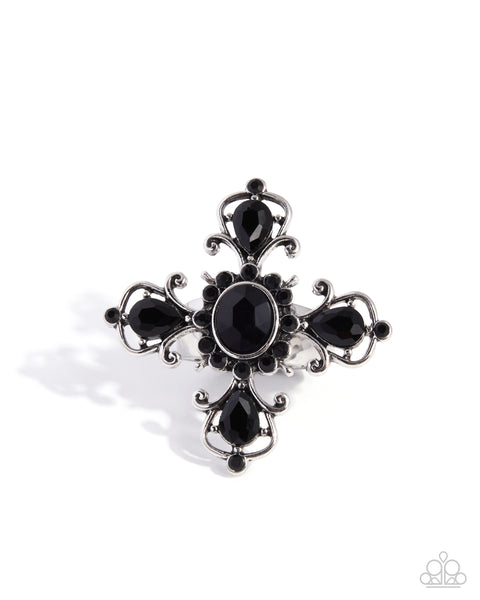 Paparazzi Curly Cross - Black Ring
