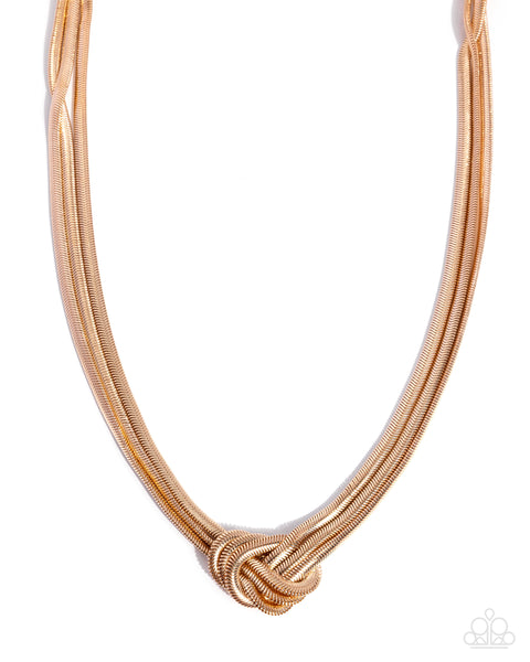 COMING SOON Paparazzi 
Knotted Kudos - Gold Necklace