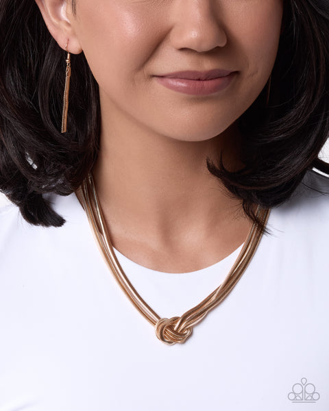COMING SOON Paparazzi 
Knotted Kudos - Gold Necklace