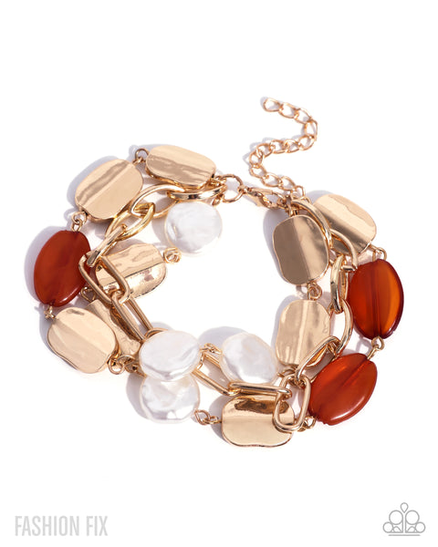 Paparazzi Archeological Find Bracelet & Archeological Dig Hoop Earrings Pearl Gold Set