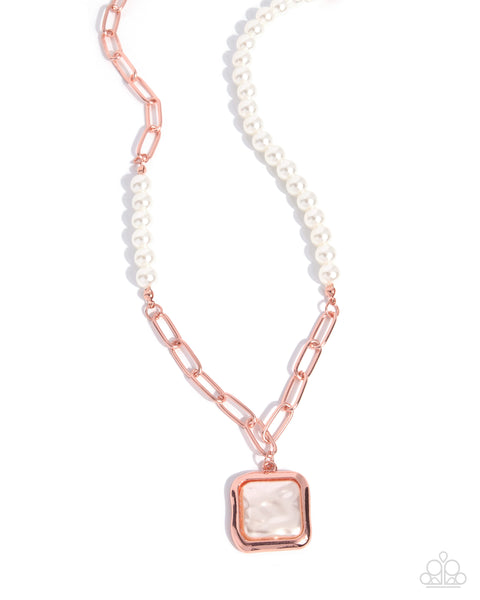 COMING SOON Paparazzi 
Smooth Square Pearl Copper Necklace