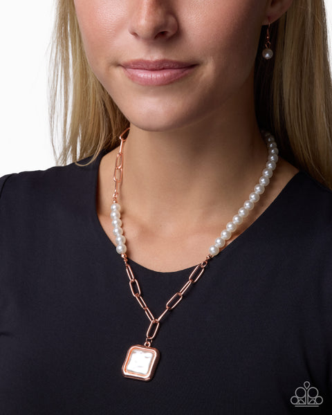 COMING SOON Paparazzi 
Smooth Square Pearl Copper Necklace