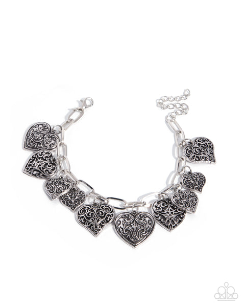 Paparazzi Filigree Feeling Heart Charm Bracelet - Silver