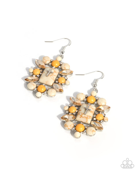 COMING SOON Paparazzi Solid Stones Earrings & Safe Sunset Safe Sunset Bracelet Yellow Set