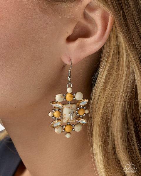 COMING SOON Paparazzi Solid Stones Earrings & Safe Sunset Safe Sunset Bracelet Yellow Set