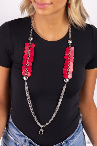 Paparazzi Shell Sensation - Red Lanyard Necklace