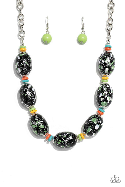 Paparazzi No Laughing SPLATTER - Green Necklace